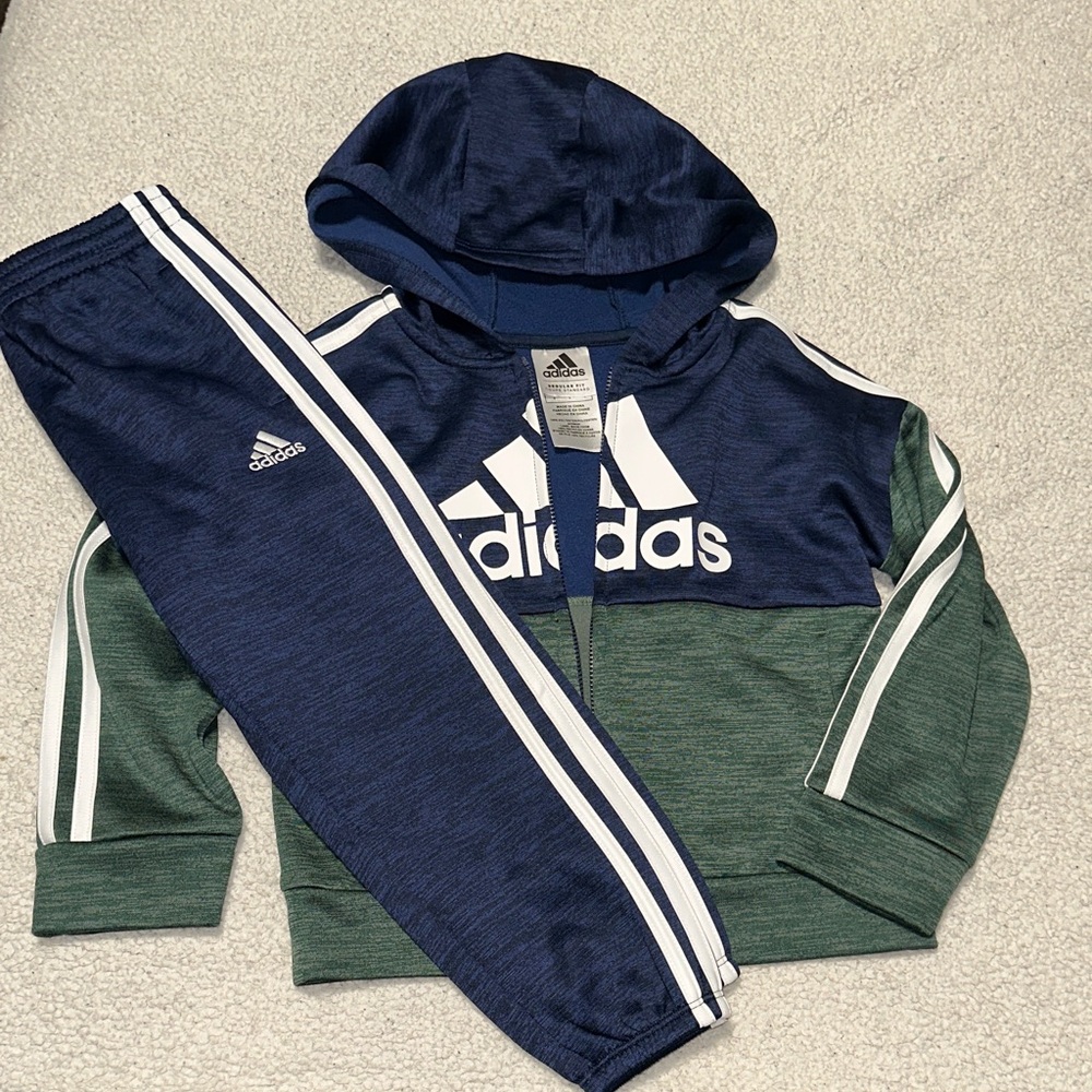 Adidas Blue and Green Hoodie Set